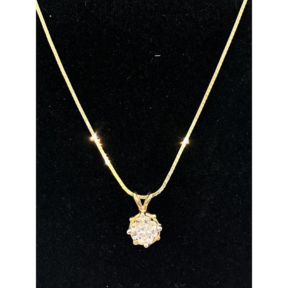 14k Solid Yellow Gold Box Chain w 14k Diamond Pendant Necklace